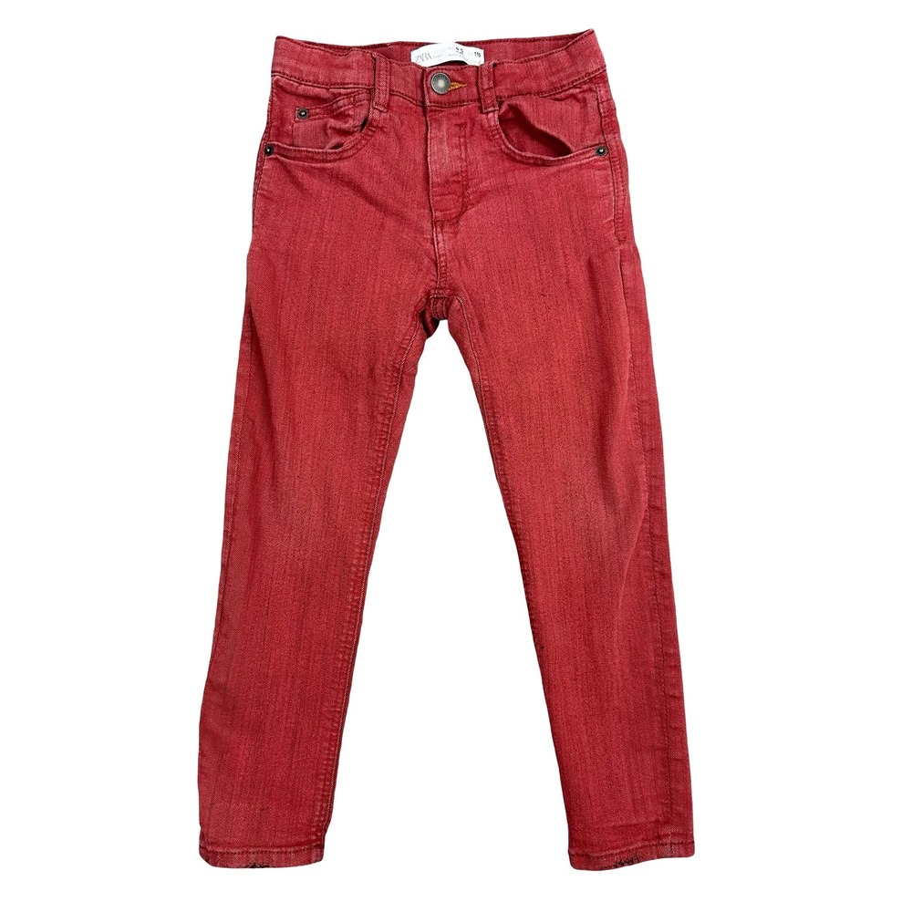 Zara Jeans Kids Girls 4–5 Red Denim Skinny Stretch Casual Everyday Trendy